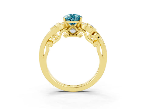 Yellow gold Pear Cut Blue Topaz Solitaire Ring with Milgrain Pavé Band and Four-Prong Setting_27