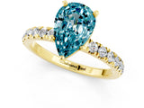 Yellow gold Pear Cut Blue Topaz Solitaire Ring with Pavé Accents and Four-Prong Setting_1