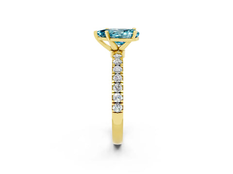Yellow gold Pear Cut Blue Topaz Solitaire Ring with Pavé Accents and Four-Prong Setting_2