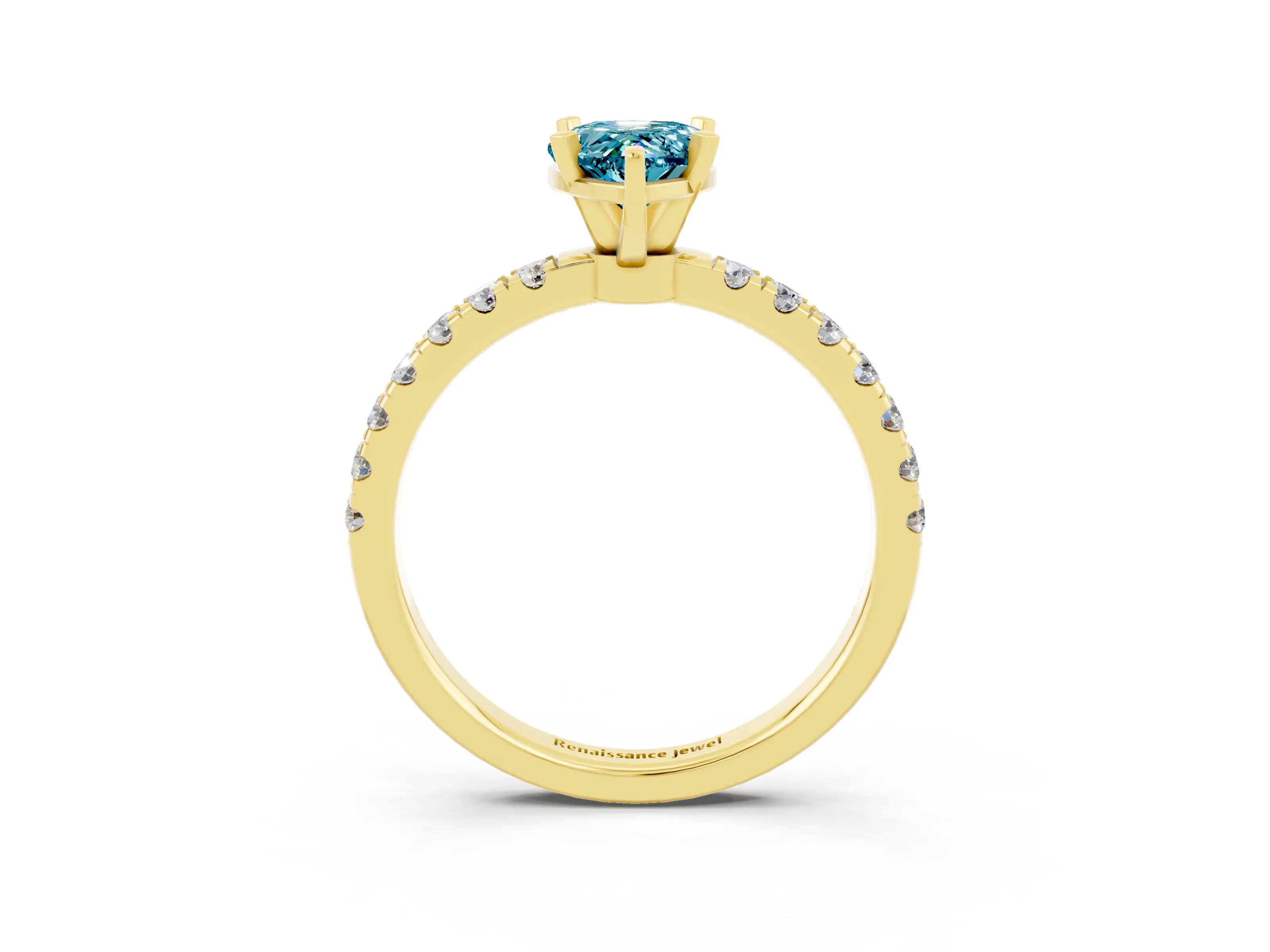 Yellow gold Pear Cut Blue Topaz Solitaire Ring with Pavé Accents and Four-Prong Setting_3