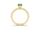 Yellow gold Pear Cut Blue Topaz Solitaire Ring with Pavé Accents and Four-Prong Setting_3