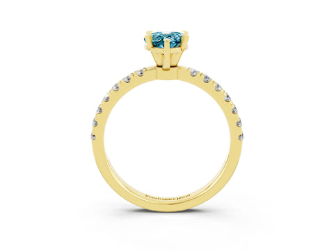 Yellow gold Pear Cut Blue Topaz Solitaire Ring with Pavé Accents and Four-Prong Setting_3
