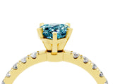Yellow gold Pear Cut Blue Topaz Solitaire Ring with Pavé Accents and Four-Prong Setting_4