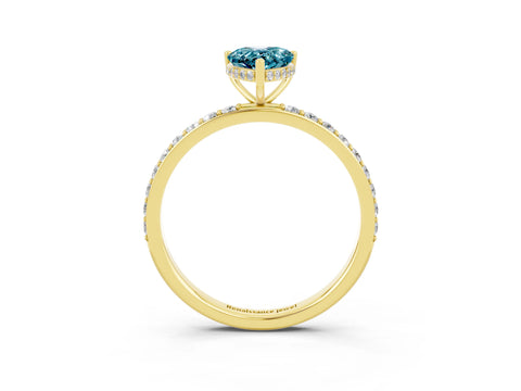 Yellow gold Pear Cut Blue Topaz Solitaire Ring with Pavé Band and Hidden Halo_15