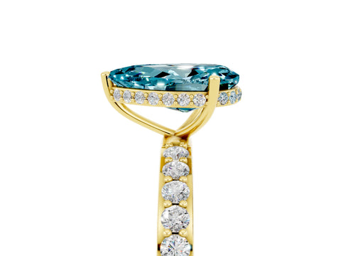 Yellow gold Pear Cut Blue Topaz Solitaire Ring with Pavé Band and Hidden Halo_17