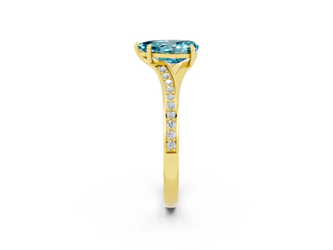 Yellow gold Pear Cut Blue Topaz Solitaire Ring with Pavé Band and Prong Setting_14