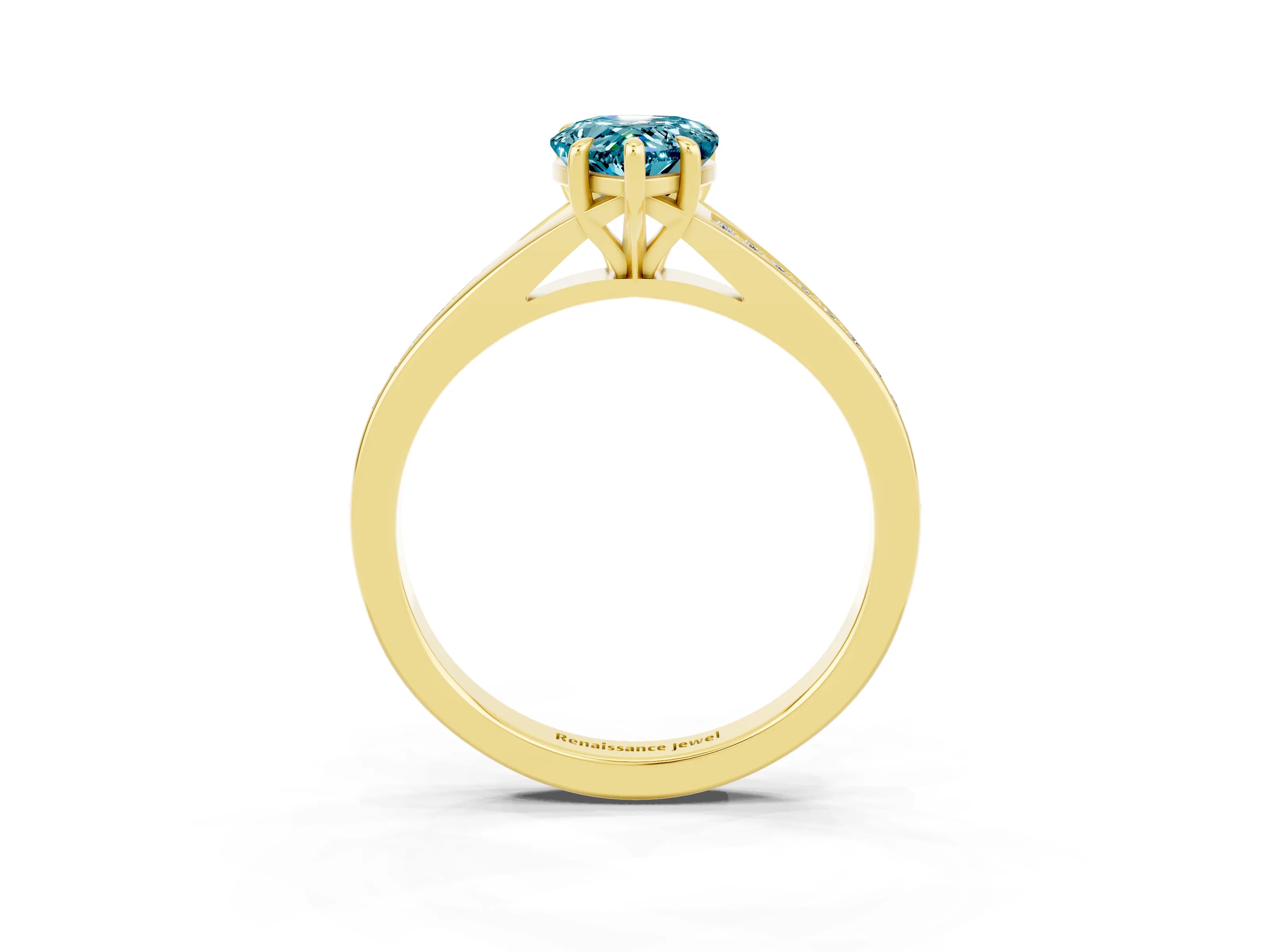Yellow gold Pear Cut Blue Topaz Solitaire Ring with Pavé Band and Prong Setting_15