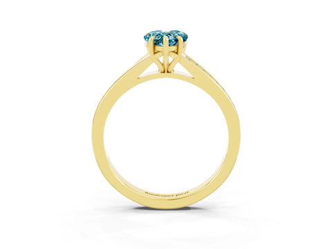 Yellow gold Pear Cut Blue Topaz Solitaire Ring with Pavé Band and Prong Setting_15