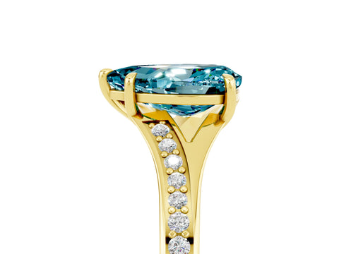 Yellow gold Pear Cut Blue Topaz Solitaire Ring with Pavé Band and Prong Setting_17