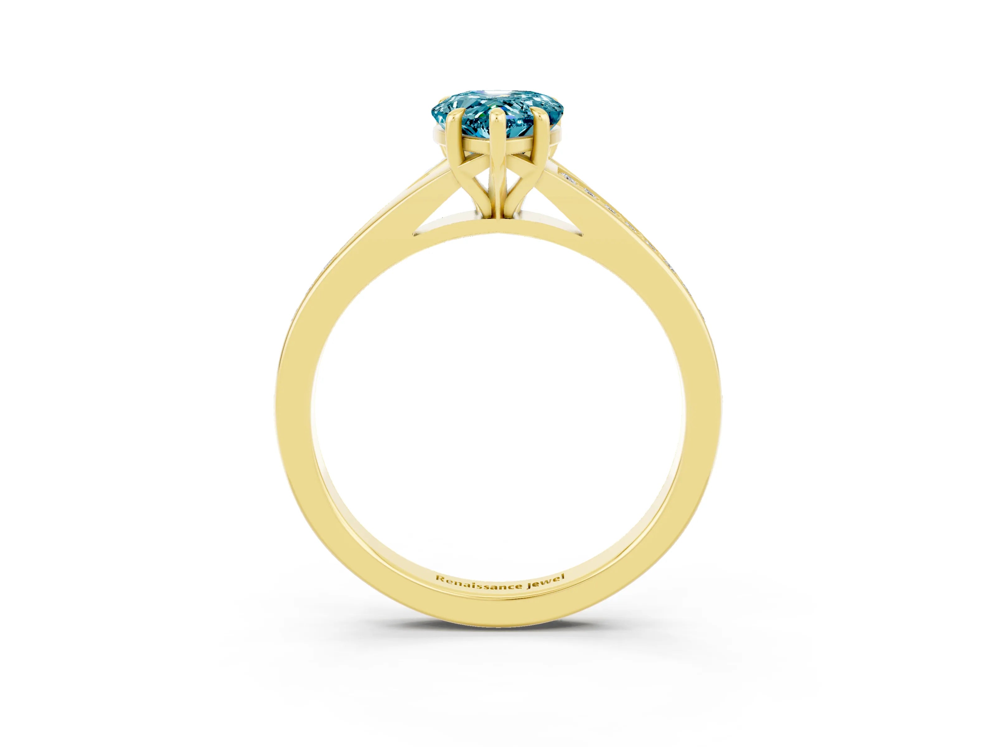 Yellow gold Pear Cut Blue Topaz Solitaire Ring with Pavé Band and Prong Setting_3