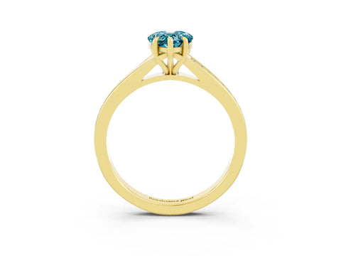 Yellow gold Pear Cut Blue Topaz Solitaire Ring with Pavé Band and Prong Setting_3