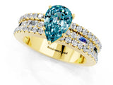 Yellow gold Pear Cut Blue Topaz Solitaire Ring with Pavé and Channel Set Band_1