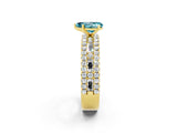 Yellow gold Pear Cut Blue Topaz Solitaire Ring with Pavé and Channel Set Band_2