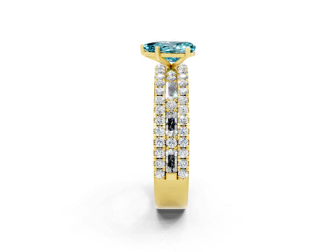 Yellow gold Pear Cut Blue Topaz Solitaire Ring with Pavé and Channel Set Band_2