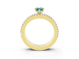 Yellow gold Pear Cut Blue Topaz Solitaire Ring with Pavé and Channel Set Band_3