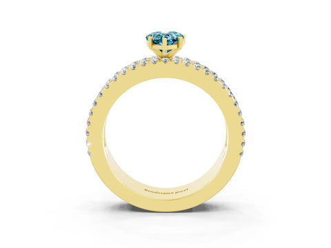 Yellow gold Pear Cut Blue Topaz Solitaire Ring with Pavé and Channel Set Band_3