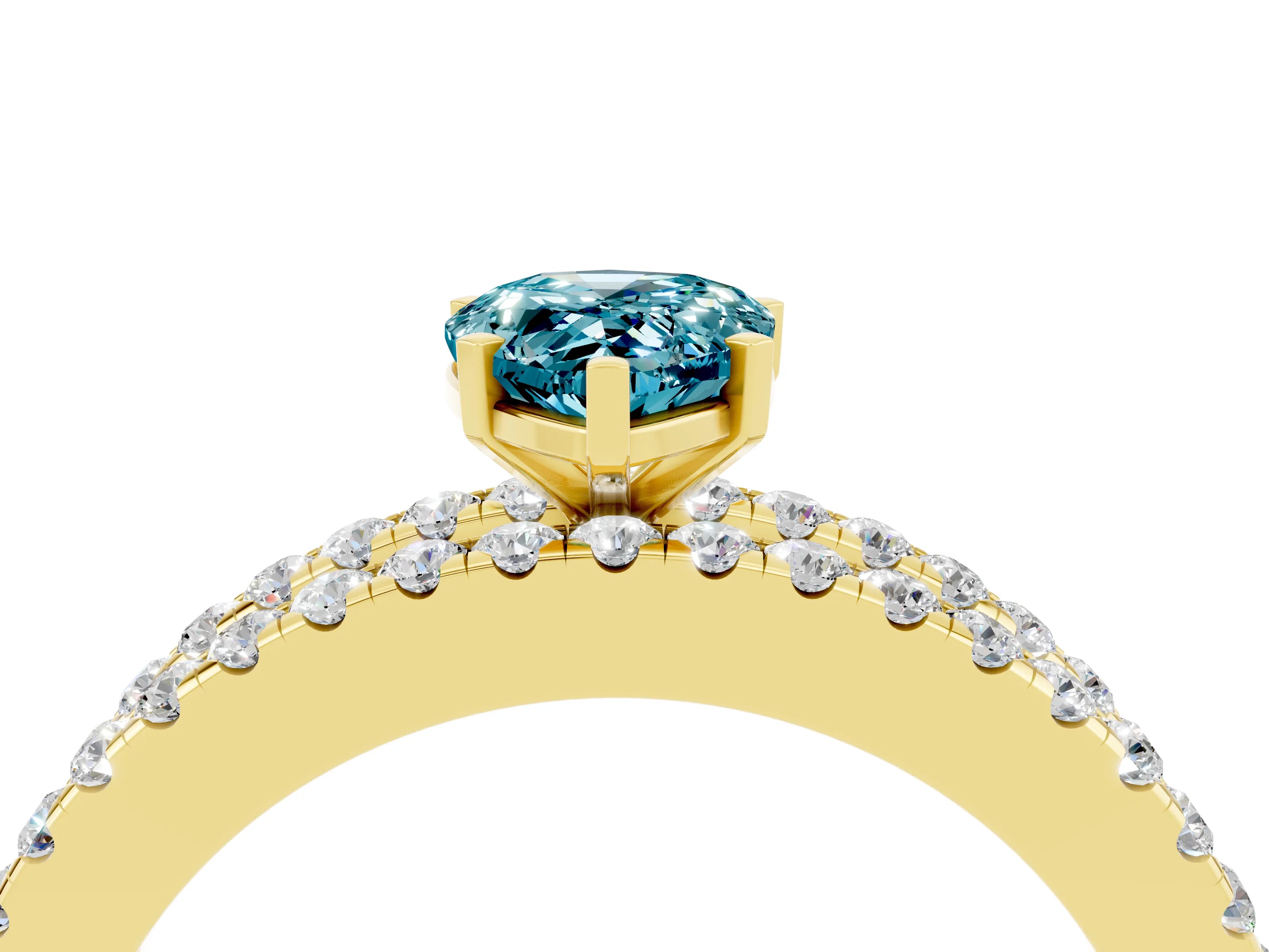Yellow gold Pear Cut Blue Topaz Solitaire Ring with Pavé and Channel Set Band_4
