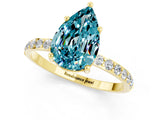 Yellow gold Pear Cut Blue Topaz Solitaire Ring with Pave Band and Four Prong Setting_1