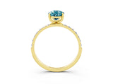 Yellow gold Pear Cut Blue Topaz Solitaire Ring with Pave Band and Four Prong Setting_3