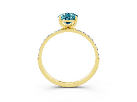 Yellow gold Pear Cut Blue Topaz Solitaire Ring with Pave Band and Four Prong Setting_3
