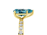Yellow gold Pear Cut Blue Topaz Solitaire Ring with Pave Band and Four Prong Setting_5