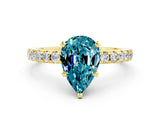 Yellow gold Pear Cut Blue Topaz Solitaire Ring with Round  Pavé Band and Four-Prong Setting_48