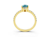 Yellow gold Pear Cut Blue Topaz Solitaire Ring with Round  Pavé Band and Four-Prong Setting_51