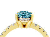 Yellow gold Pear Cut Blue Topaz Solitaire Ring with Round  Pavé Band and Four-Prong Setting_52