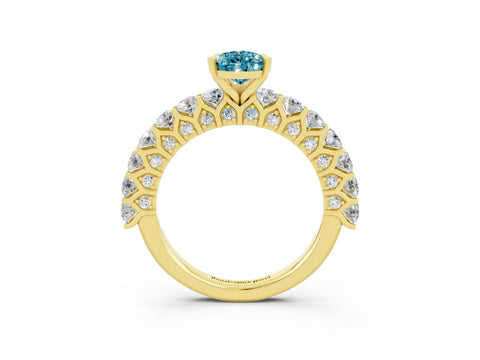 Yellow gold Pear Cut Blue Topaz Solitaire Ring with Shared Prong Pavé Band and Four-Prong Setting_3