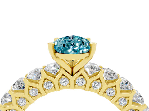 Yellow gold Pear Cut Blue Topaz Solitaire Ring with Shared Prong Pavé Band and Four-Prong Setting_4