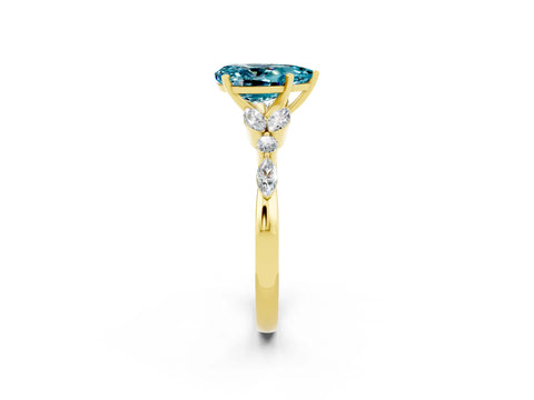 Yellow gold Pear Cut Blue Topaz Solitaire Ring with Side Stones and Four-Prong Setting_14