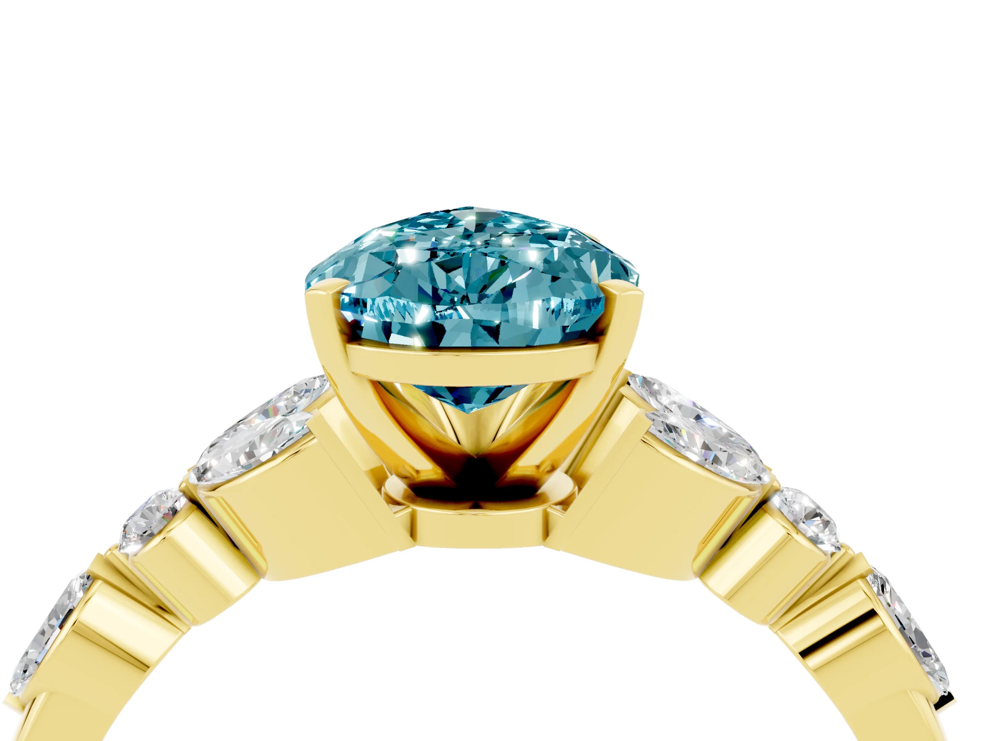 Yellow gold Pear Cut Blue Topaz Solitaire Ring with Side Stones and Four-Prong Setting_16