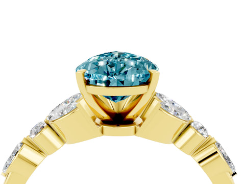 Yellow gold Pear Cut Blue Topaz Solitaire Ring with Side Stones and Four-Prong Setting_16