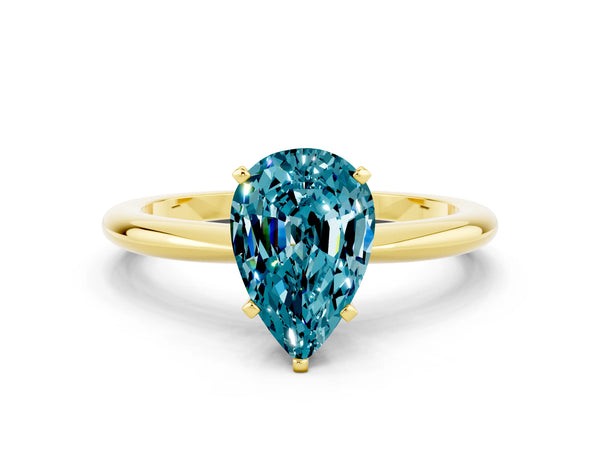 Yellow gold Pear Cut Blue Topaz Solitaire Ring with Six-Prong Setting and Classic Band