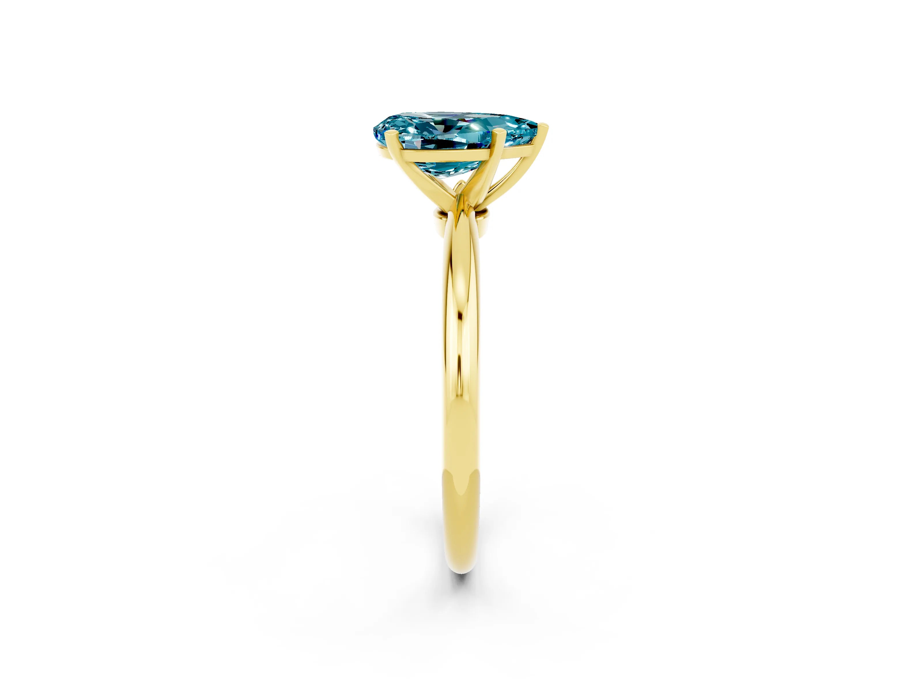 Yellow gold Pear Cut Blue Topaz Solitaire Ring with Six-Prong Setting and Classic Band_2