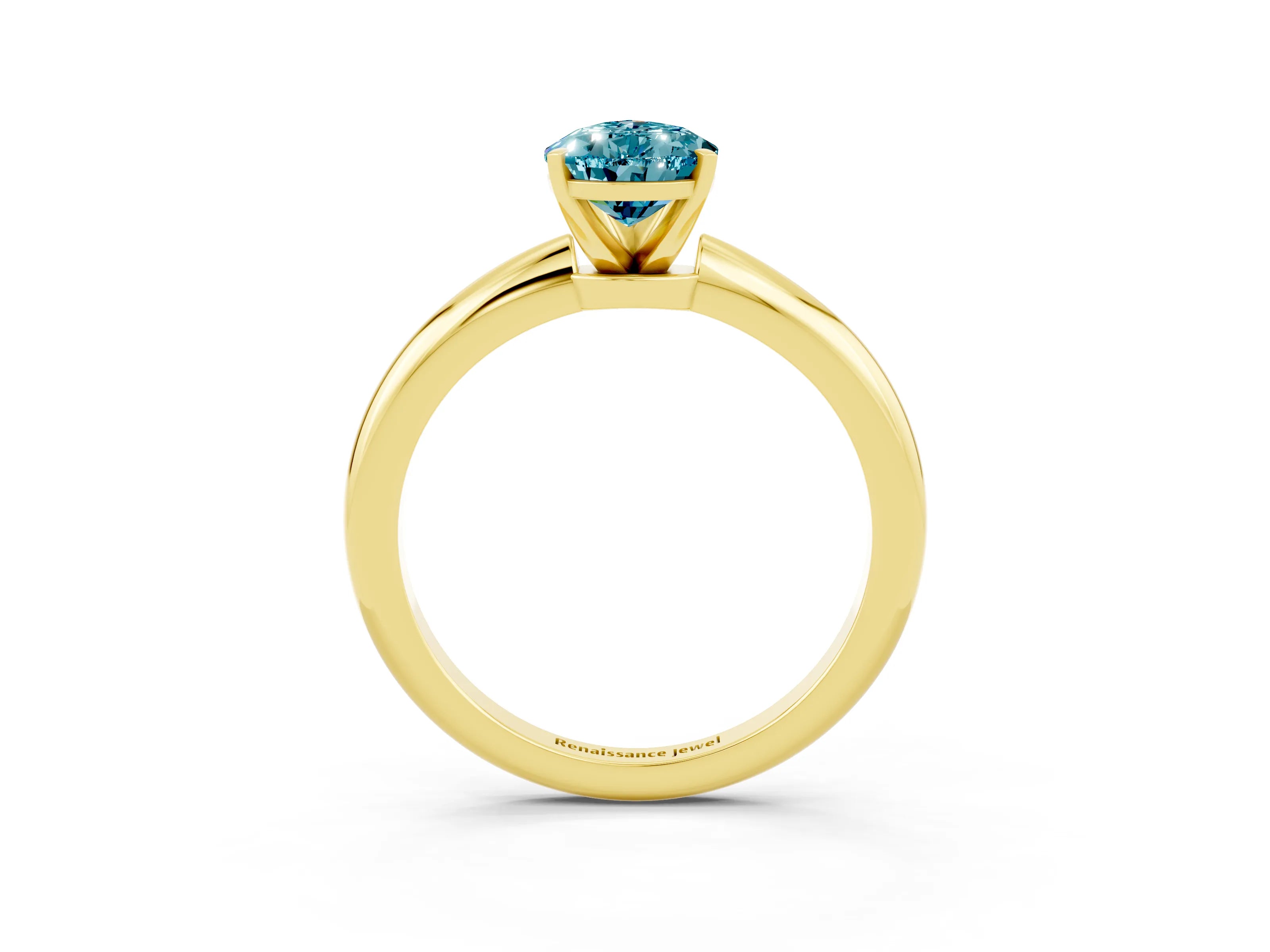 Yellow gold Pear Cut Blue Topaz Solitaire Ring with Six-Prong Setting and Classic Band_3