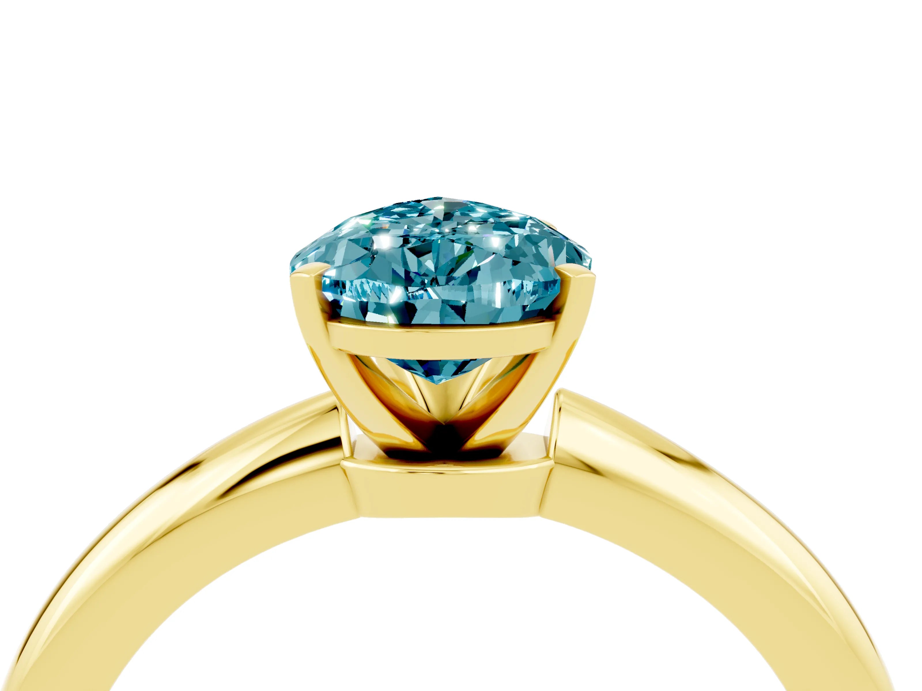 Yellow gold Pear Cut Blue Topaz Solitaire Ring with Six-Prong Setting and Classic Band_4