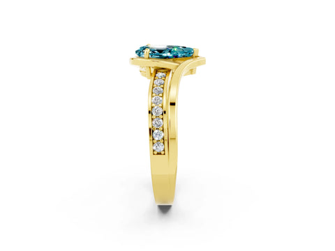 Yellow gold Pear Cut Blue Topaz Solitaire Ring with Split Shank and Prong Setting_2