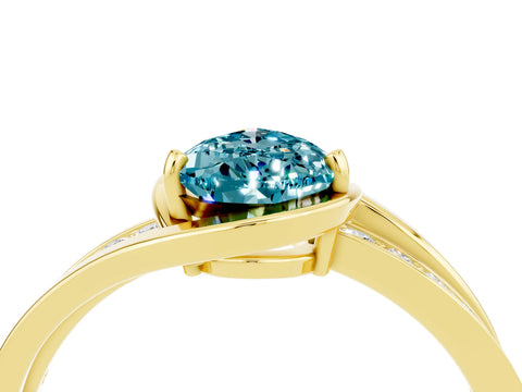 Yellow gold Pear Cut Blue Topaz Solitaire Ring with Split Shank and Prong Setting_4