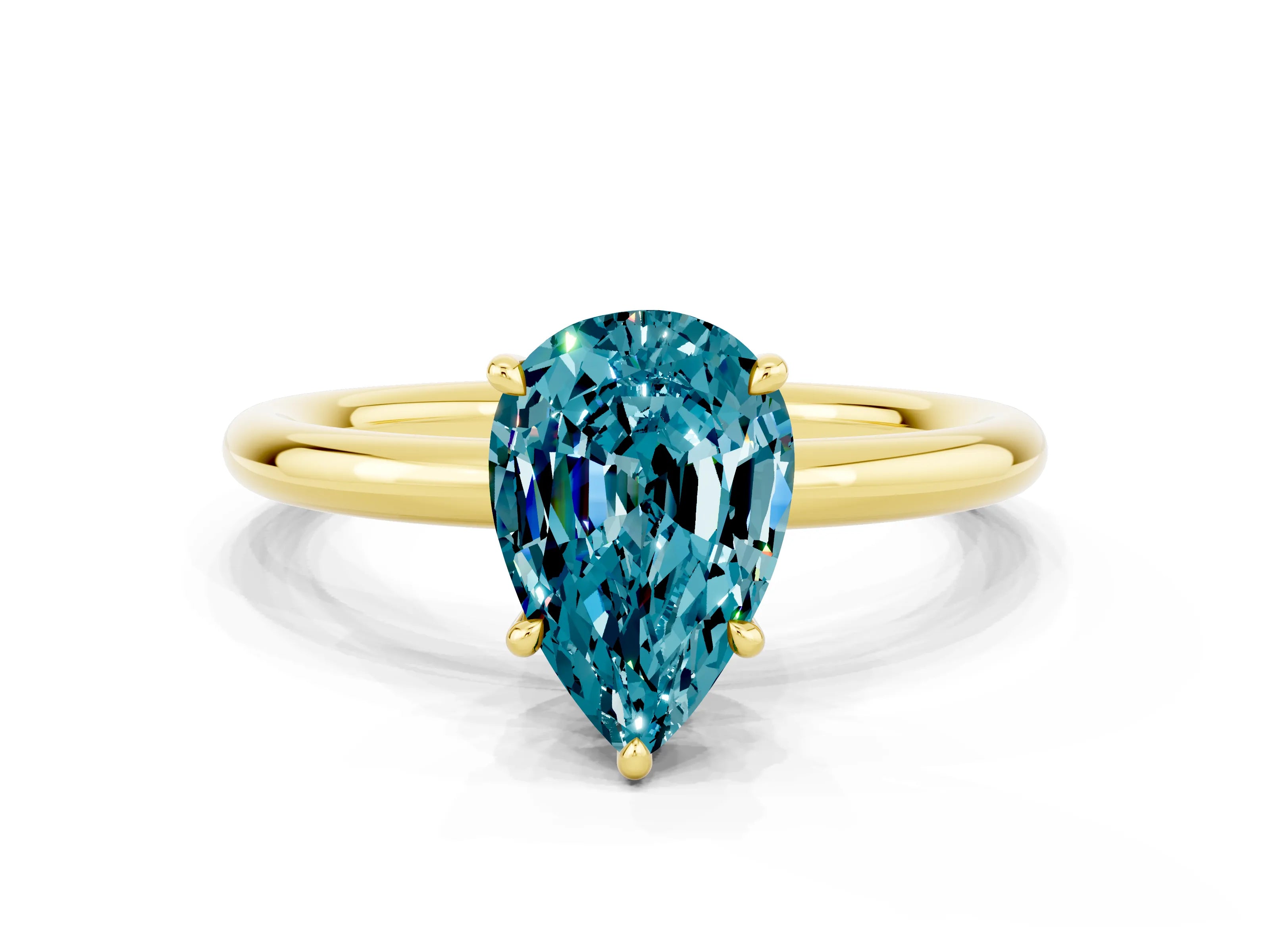 Yellow gold Pear Cut Blue Topaz Solitaire Ring with Thin Band and Four-Prong Setting_12