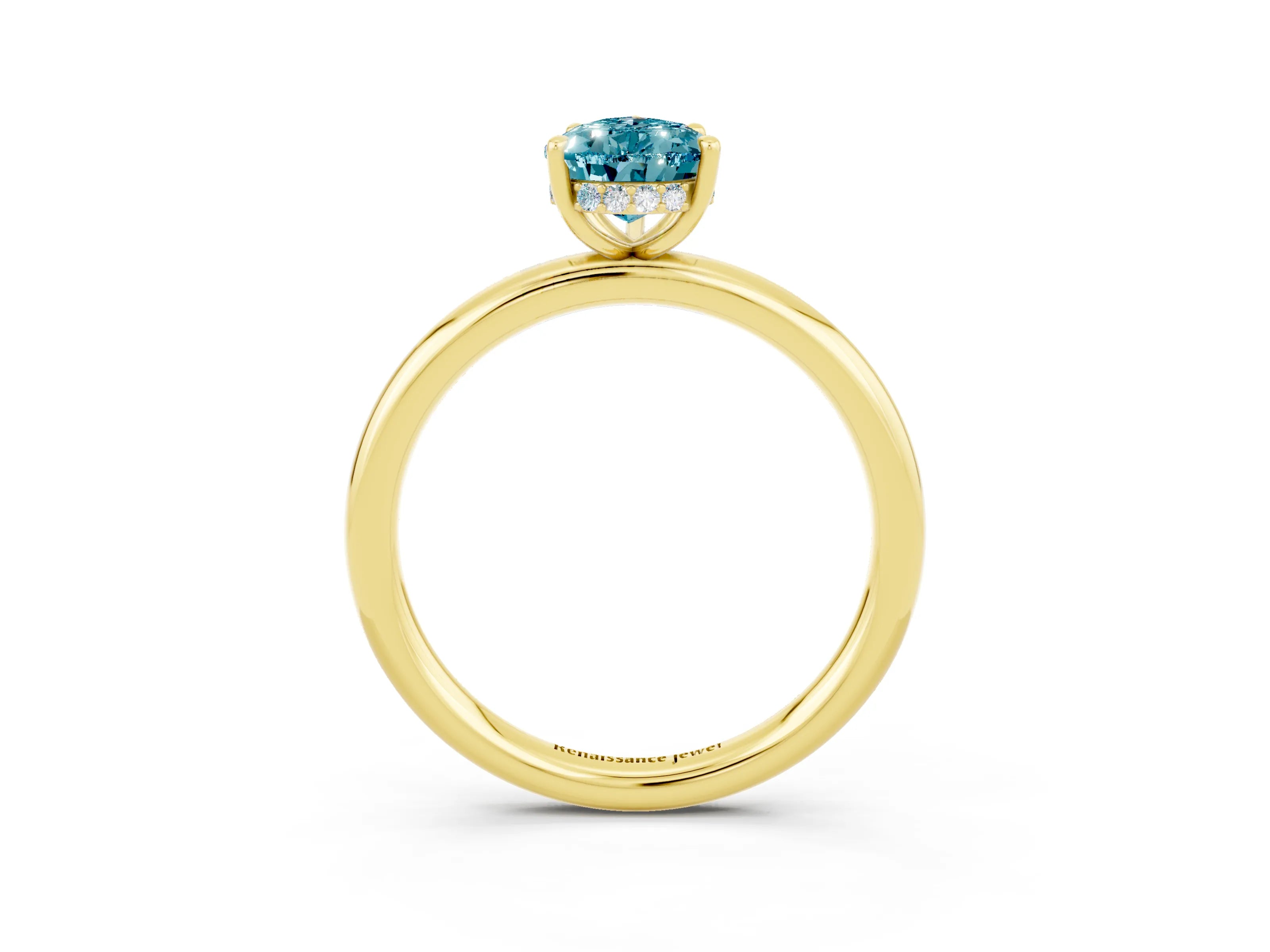 Yellow gold Pear Cut Blue Topaz Solitaire Ring with Thin Band and Four-Prong Setting_15