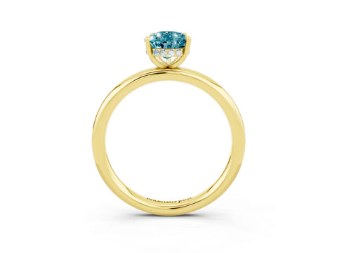 Yellow gold Pear Cut Blue Topaz Solitaire Ring with Thin Band and Four-Prong Setting_15