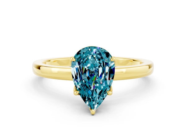Yellow gold Pear Cut Blue Topaz Solitaire Ring with Thin Band and Prong Setting