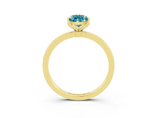 Yellow gold Pear Cut Blue Topaz Solitaire Ring with Thin Band and Prong Setting
