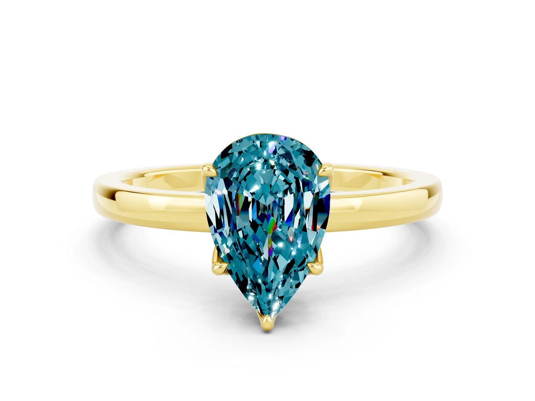 Yellow gold Pear Cut Blue Topaz Solitaire Ring with Thin Band and Prong Setting_24