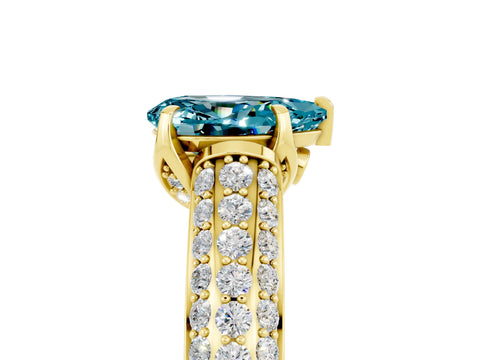 Yellow gold Pear Cut Blue Topaz Solitaire Ring with Three-Row Pavé Band and Four-Prong Setting_17