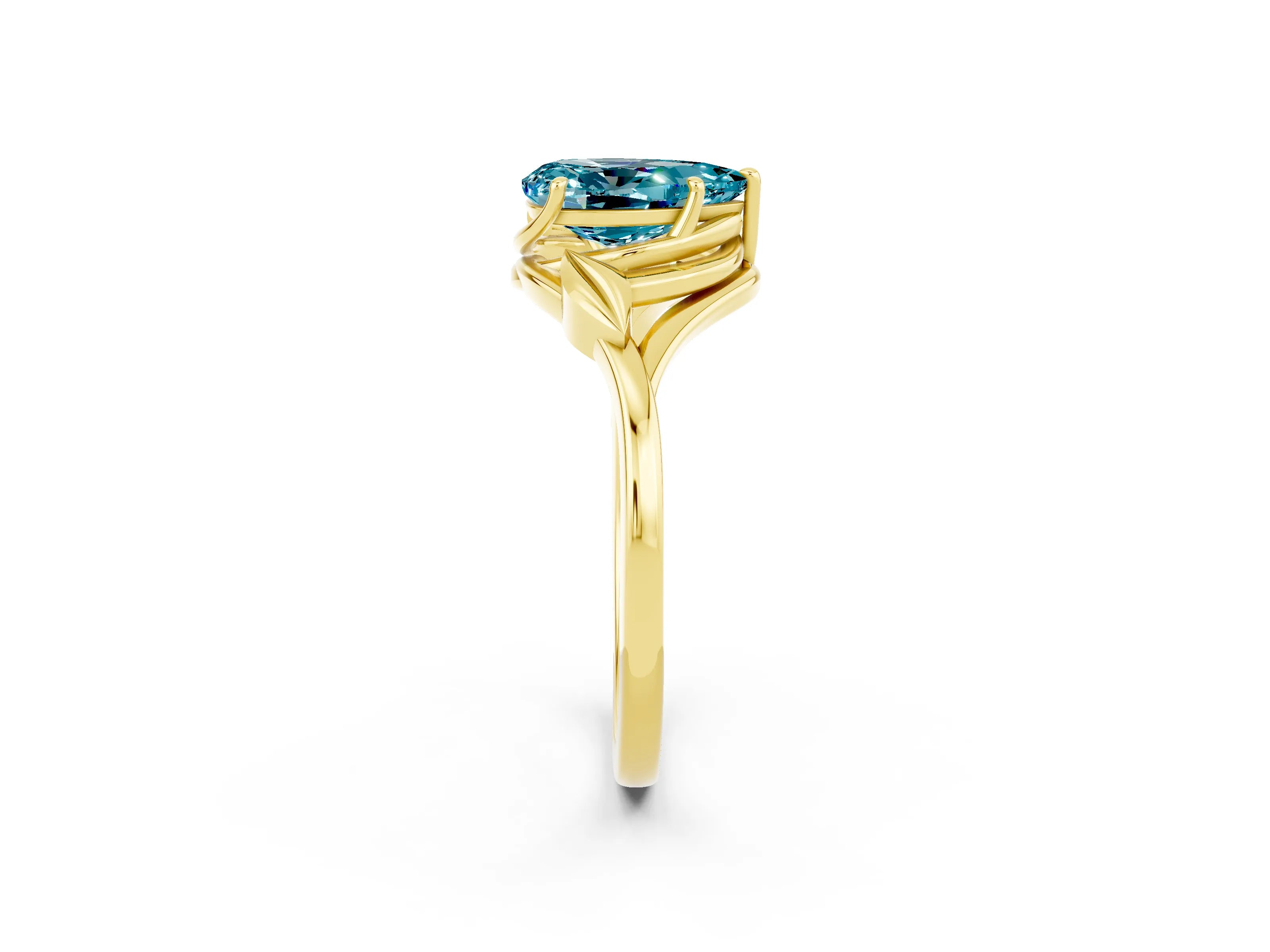 Yellow gold Pear Cut Blue Topaz Solitaire Ring with Twist Band and Four-Prong Setting_26