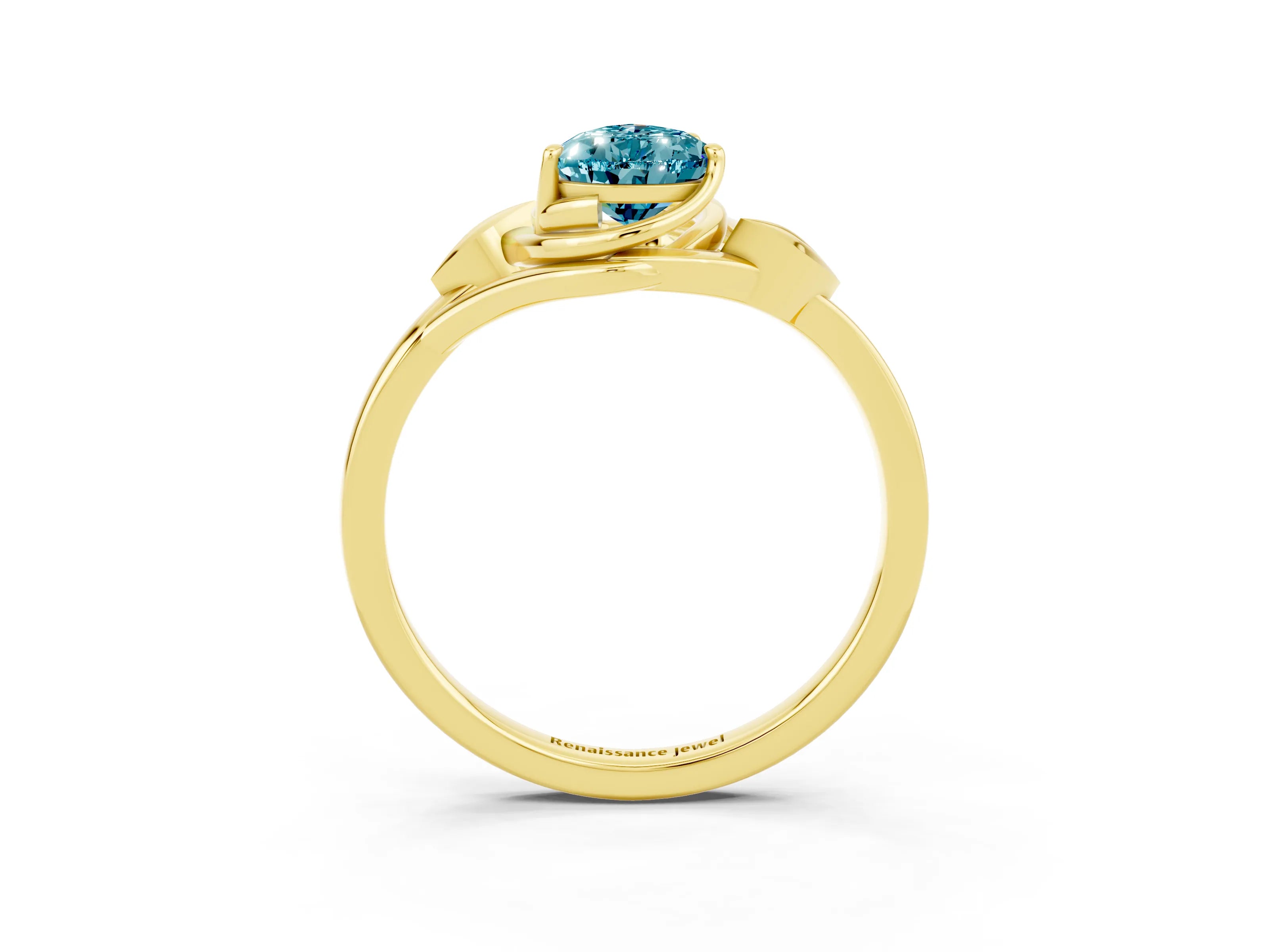 Yellow gold Pear Cut Blue Topaz Solitaire Ring with Twist Band and Four-Prong Setting_27