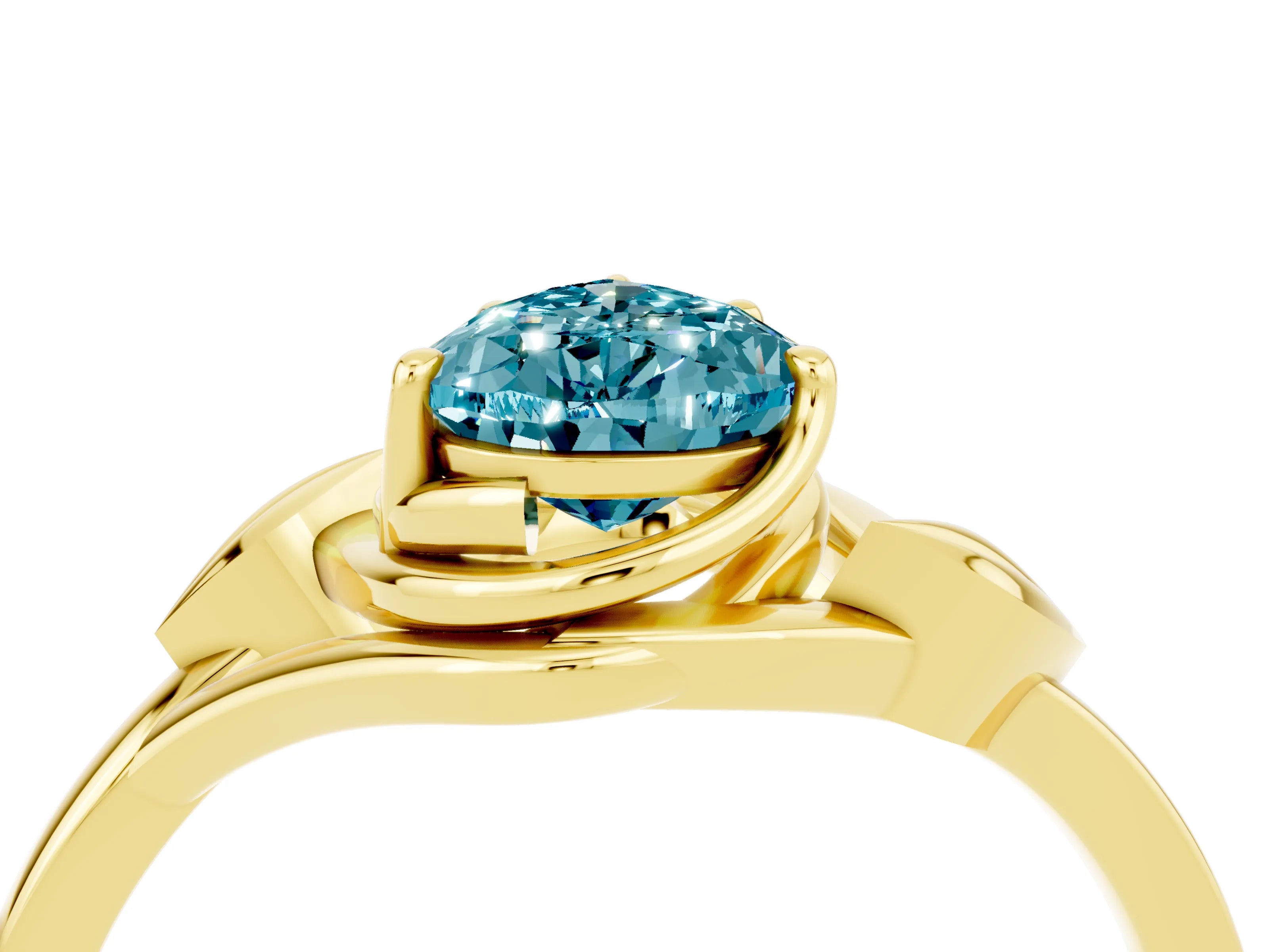 Yellow gold Pear Cut Blue Topaz Solitaire Ring with Twist Band and Four-Prong Setting_28