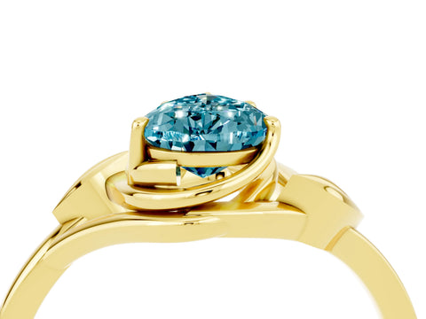 Yellow gold Pear Cut Blue Topaz Solitaire Ring with Twist Band and Four-Prong Setting_28